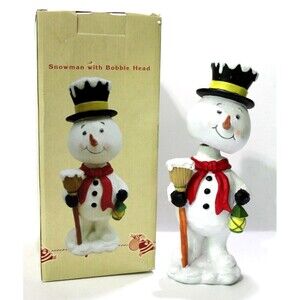 Cracker Barrel Christmas Holiday Snowman Bobblehead Glitter Collection Box 12"